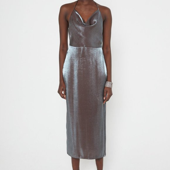 NWT Zara Silver Back Lace Slip Dress - Picture 1 of 7